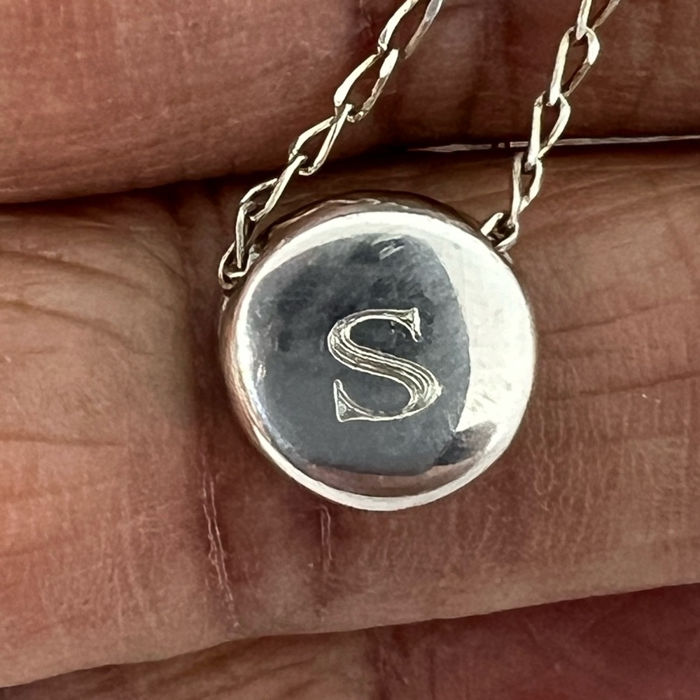 Monogram Initial S Sterling Silver Disc Pendant 1… - image 2